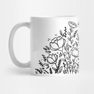 Black and white floral drawing Mug